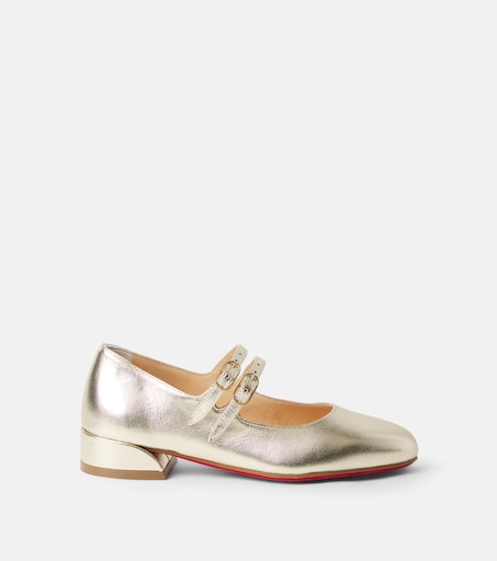 Christian Louboutin Kids 제인 필 메탈릭 가죽 메리 제인 플랫