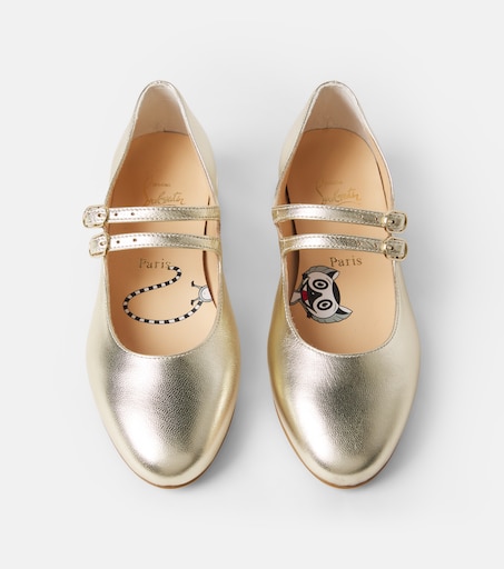 Christian Louboutin Kids 제인 필 메탈릭 가죽 메리 제인 플랫