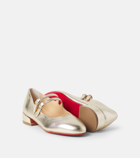 Christian Louboutin Kids 제인 필 메탈릭 가죽 메리 제인 플랫