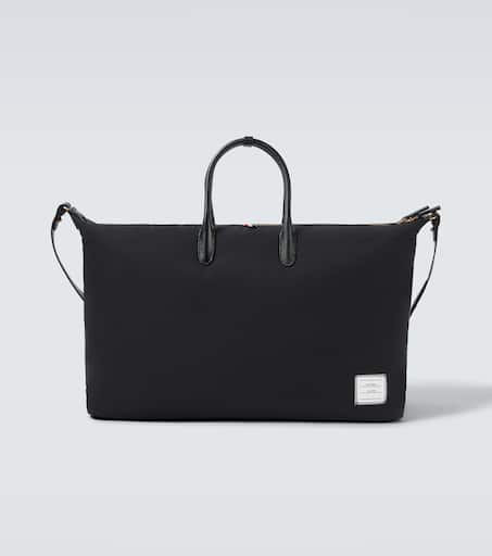 Leather-trimmed twill duffel bag in black - Thom Browne