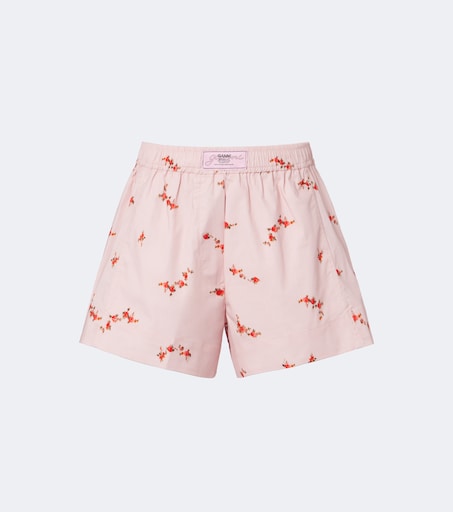 Floral cotton-blend poplin shorts in pink - Ganni | Mytheresa