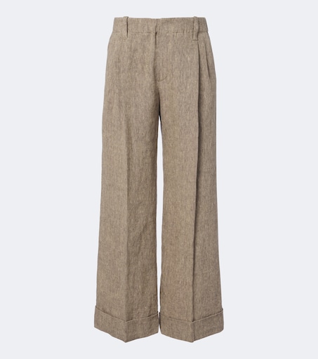 Monili linen wide-leg pants in brown - Brunello Cucinelli | Mytheresa
