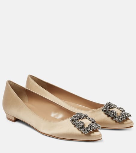 魅力的な足元★MANOLO BLAHNIK Marijana satin ballet flats MANOLO BLAHNIK Marijanaflat crystal-embellished satin Mary