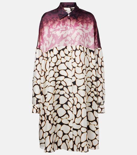 Colorblocked printed silk shirt dress in multicoloured