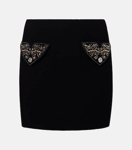 Virgin wool crêpe miniskirt in black - Versace | Mytheresa