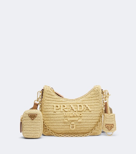 Prada Re-Edition 2005 Mini raffia-effect shoulder bag in beige