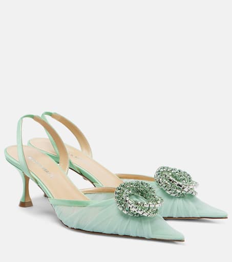 サンダル・ミュール MACH & MACH 'Galaxy' slingback (R25S082185CRPEMDE EMERALD) Galaxy - Women's Blue Tulle Slingbacks with Pointed Toe