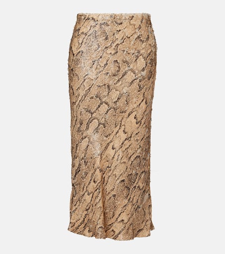 Sequined snake-print pencil skirt in beige - Dries Van Noten