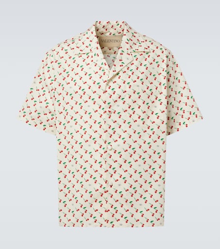 【関税込み】VALENTINO GARAVANI BOWLING SHIRT IN COTTON POPLI Cotton Poplin Bowling Shirt With Cherryfic Print for Man in