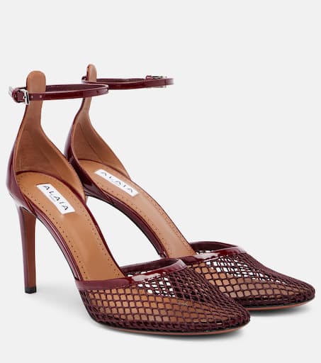 サンダル・ミュール ALAIA Pumps 90 mesh sandals Patent leather and mesh wedge sandals in black - Alaia