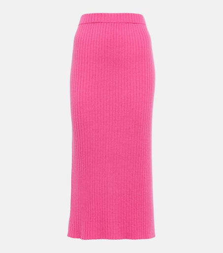 Ribbed knit cashmere midi skirt in pink Jardin Des Orangers