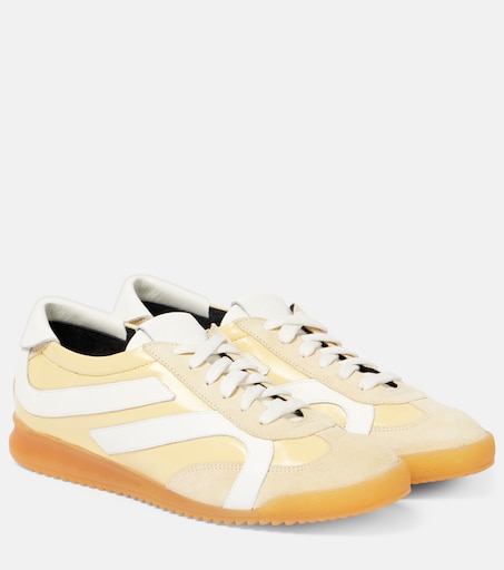 Track suede-trimmed leather sneakers