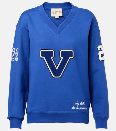 Embroidered cotton jersey sweatshirt in blue - Valentino