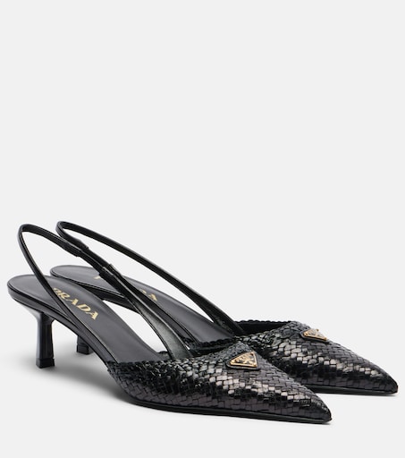 Woven leather slingback pumps in black - Prada | Mytheresa