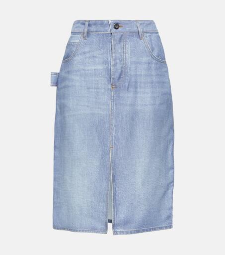 スカート BOTTEGA VENETA DARK BLUE CASHMERE BLEND SKIRT Bottega Veneta Blue Leather Mini Skirt, Original Tags