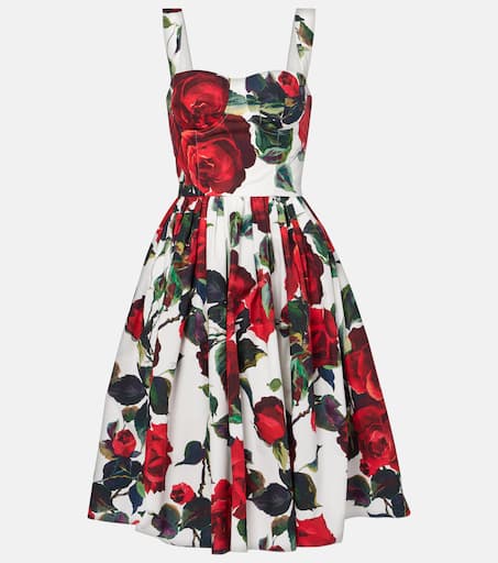 ワンピース Dolce & Gabbana Abito In Cotone Stampato Abito midi in popeline di cotone in Multicolore - Dolce