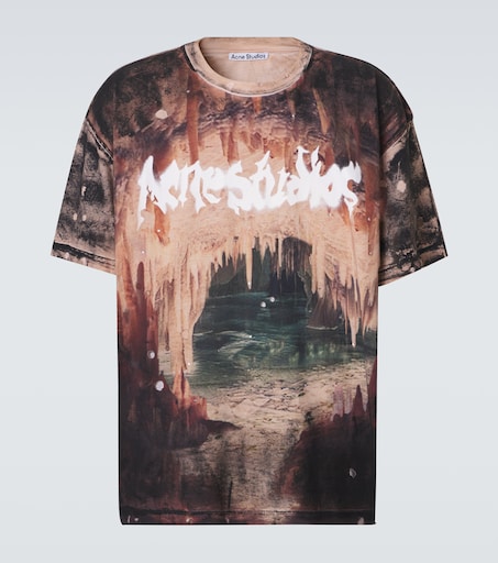 Embellished printed cotton jersey T-shirt in multicoloured - Acne