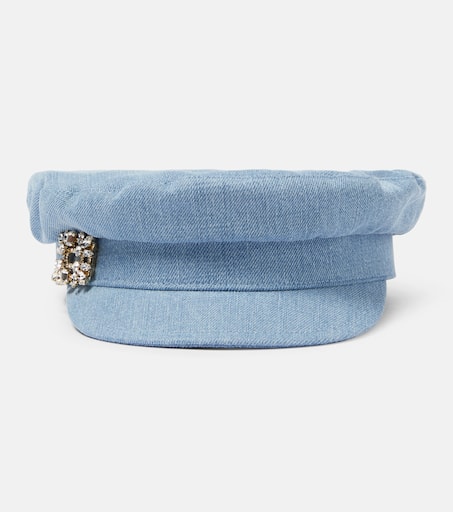Broche Vivier denim flat cap in blue - Roger Vivier | Mytheresa