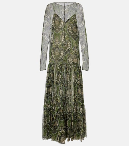 Paisley silk crépon maxi dress in green - Saint Laurent