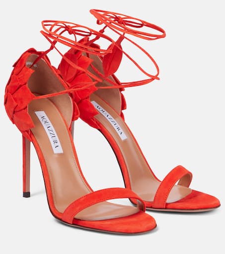 シューズ・サンダルその他 Aquazzura Sandals Red Aquazzura Tequila 105 mm Crystal-Embellished Suede Sandals