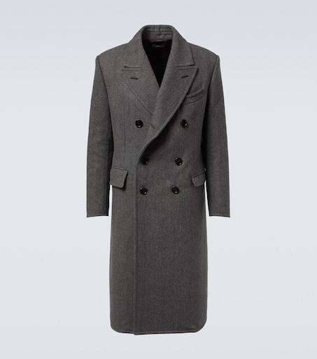 Double-breasted virgin wool twill coat in grey - Tom Ford | Mytheresa