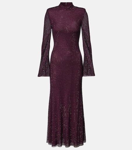 burgundy rhinestone mesh cut out midi dress Burgundy Rhinestone Mesh Cut Out Midi Dress self-portrait