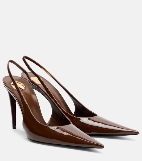 Guermantes patent leather slingback pumps in brown - Saint Laurent