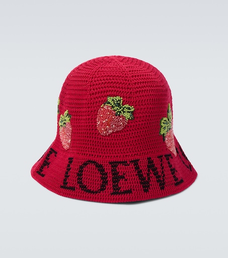 LOEWE 21aw エンブロイダリーハット Strawberry beaded bucket hat in red - Loewe | Mytheresa