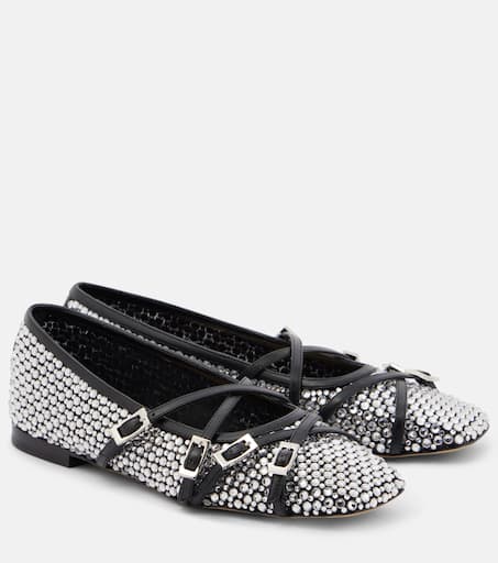 Crystal-embellished mesh ballet flats in black - Mach Mach | Mytheresa