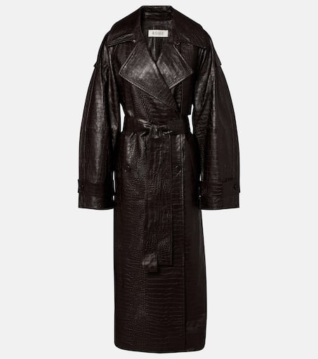 Crocodile-effect leather trench coat in brown - Rohe | Mytheresa