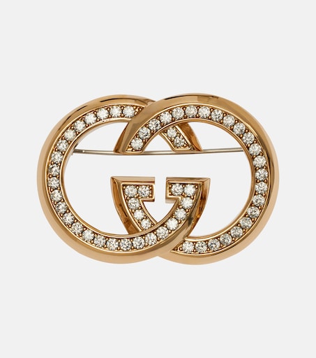 Interlocking G embellished brooch in gold - Gucci | Mytheresa