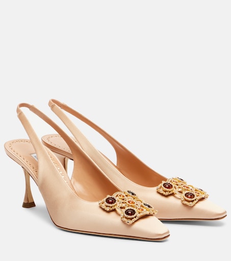 Cupida 70 embellished satin slingback pumps in pink - Manolo
