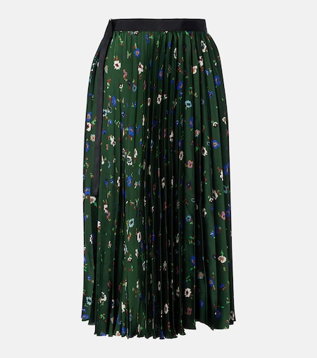 Floral plissé satin midi skirt in green - Sacai | Mytheresa