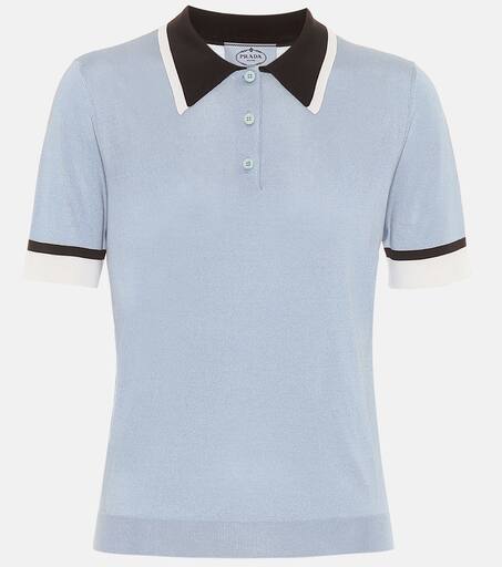 Silk knit polo shirt in blue Prada Mytheresa