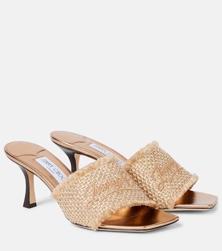 【完売必至】Jimmy Choo Alexia 70 ロゴ ラメミュール Alexia 70 | Gold Woven Lurex Sandals | JIMMY CHOO