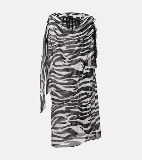 Zebra-print cotton muslin beach cover-up in white - The