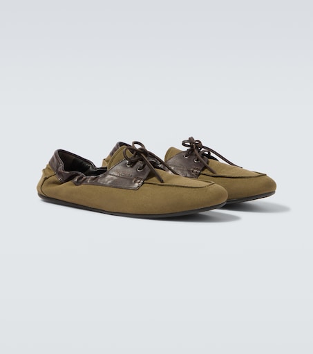 Shuffle leather-trimmed canvas boat shoes