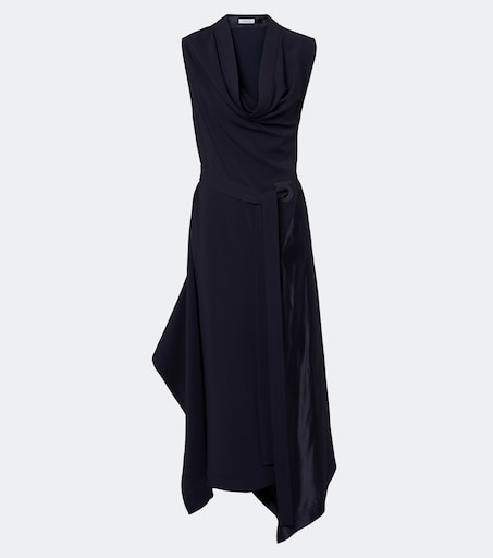 Draped satin-trimmed jersey midi dress