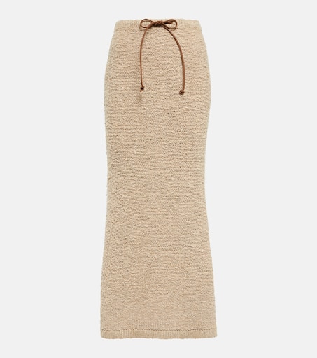 High-rise silk midi skirt in beige - Prada | Mytheresa