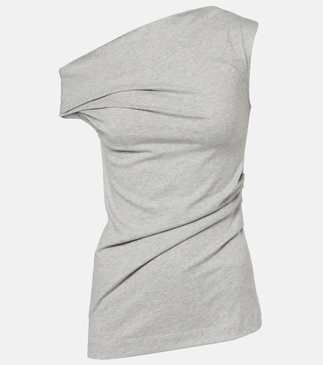 Draped cotton jersey top in grey - Dries Van Noten | Mytheresa