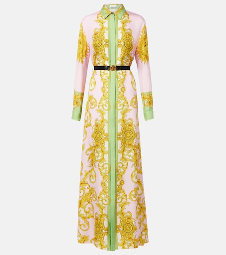 Printed silk twill shirt dress in multicoloured - Versace | Mytheresa