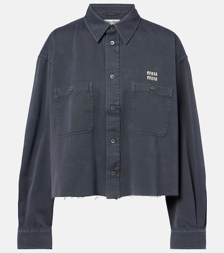 Frayed denim shirt in grey - Miu Miu | Mytheresa