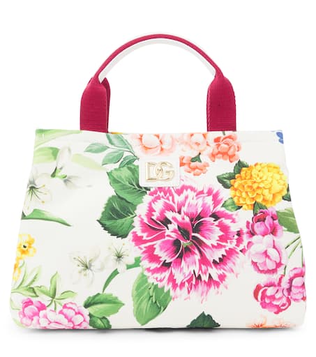 Floral leather-trimmed canvas tote in multicoloured - Dolce