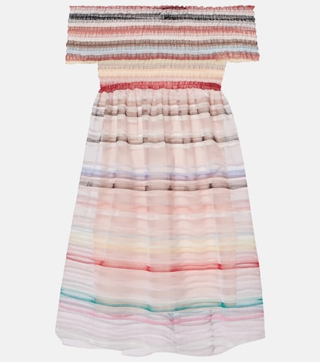 pink striped off the shoulder dress Miu Miu
