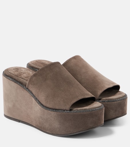 フラットシューズ BRUNELLO CUCINELLI Suede mule with Monili detail Grigio Suede mule with Monili detail BRUNELLO CUCINELLI - Nugnes1920
