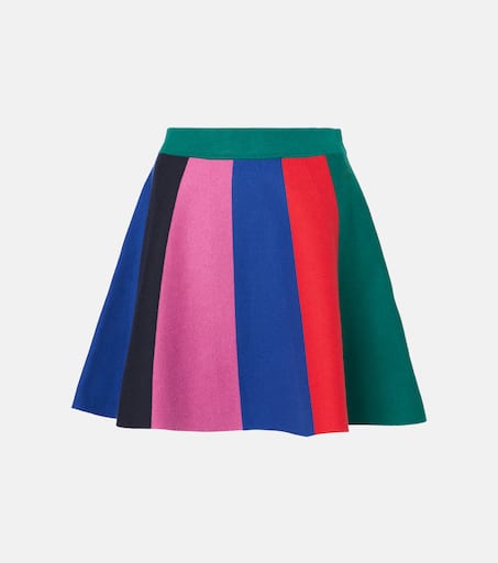 Colorblocked cotton and cashmere miniskirt in green - JW
