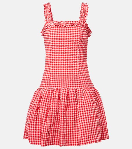 ganni red check dress Seersucker midi dress in red - Ganni