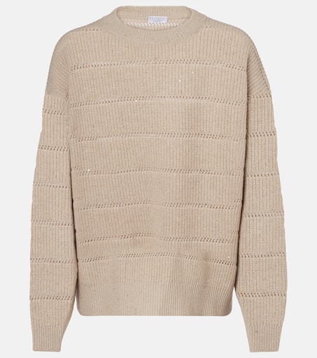【関税&送料込】Brunello Cucinelli Cashmere Rustic Beige Sca Cashmere and wool-blend sweater in beige - Brunello