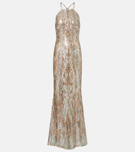 Sequined silk-blend gown in gold - Elie Saab | Mytheresa