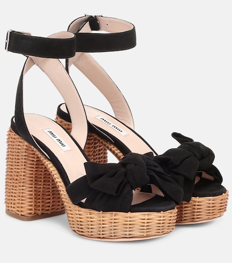 Suede Platform Sandals in Black - Miu Miu | Mytheresa